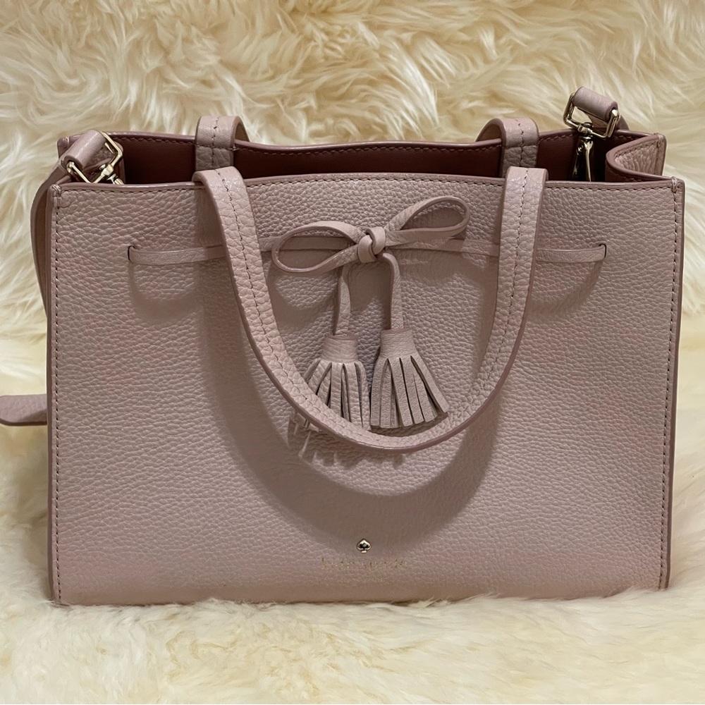 Kate Spade Leather Hayes Rosycheeks Small Tasseled Bow Satchel Crossbody Bag